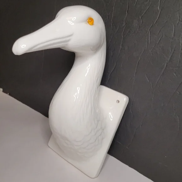 Vintage Ceramic Goose Duck Head Wall Mount Glass Eyes